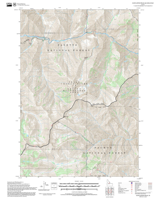 2025 Forest Service Topo Map of Dave Lewis Peak Idaho