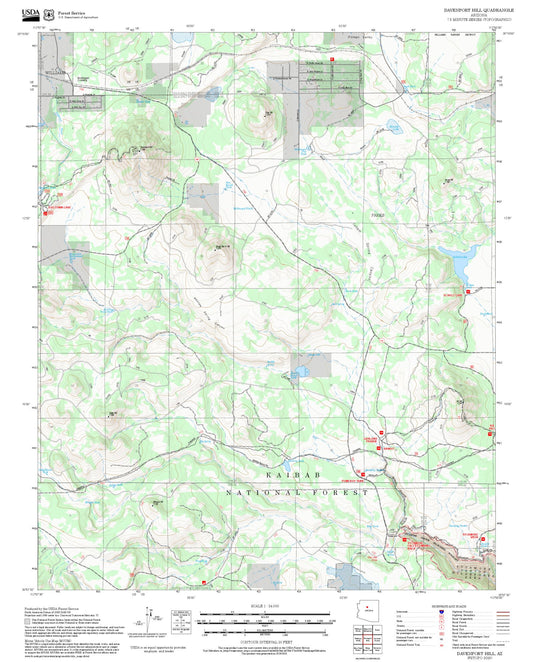 2025 Forest Service Topo Map of Davenport Hill Arizona