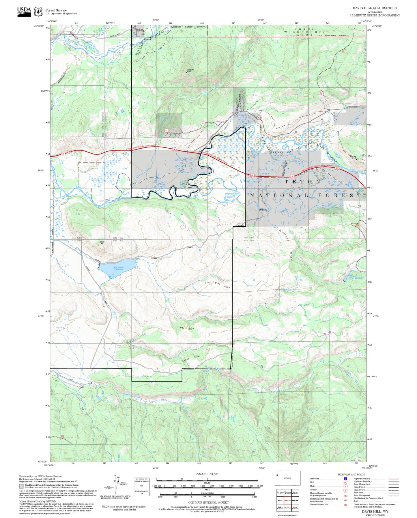 2025 Forest Service Topo Map of Davis Hill Wyoming