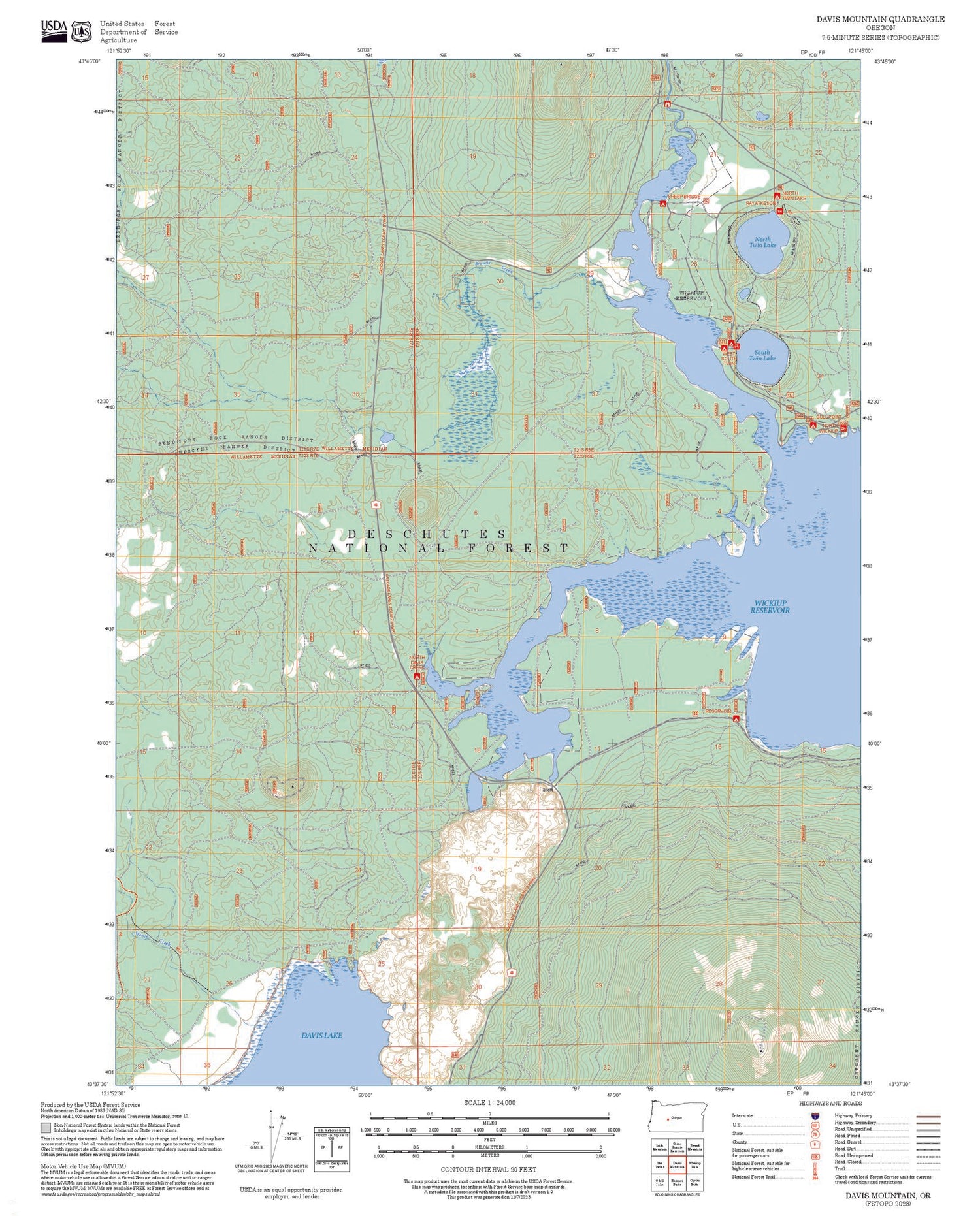 2025 Forest Service Topo Map of Davis Mountain Oregon