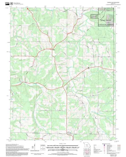 2025 Forest Service Topo Map of Dawson Missouri