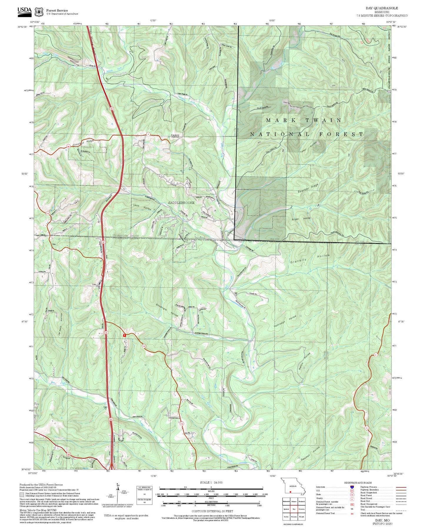 2025 Forest Service Topo Map of Day Missouri