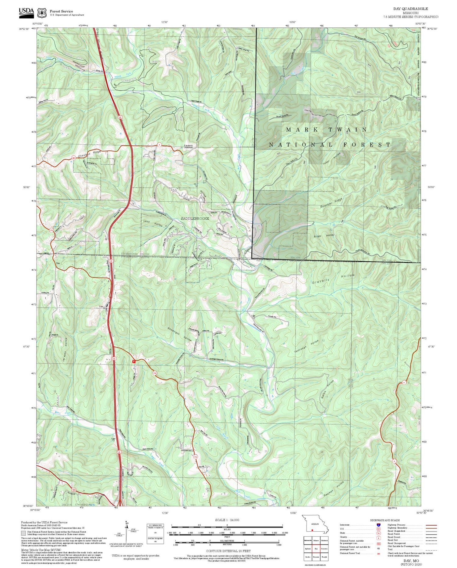 2025 Forest Service Topo Map of Day Missouri