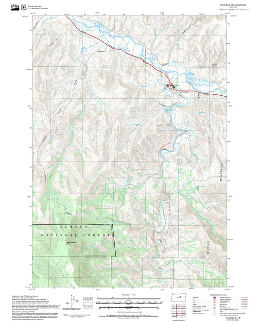 2025 Forest Service Topo Map of Dayville Oregon