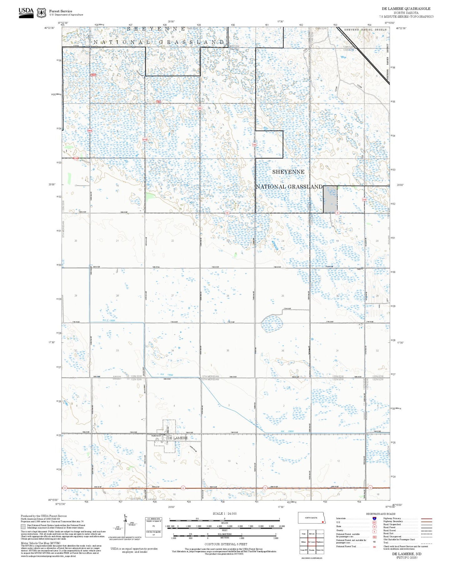 2025 Forest Service Topo Map of De Lamere North Dakota
