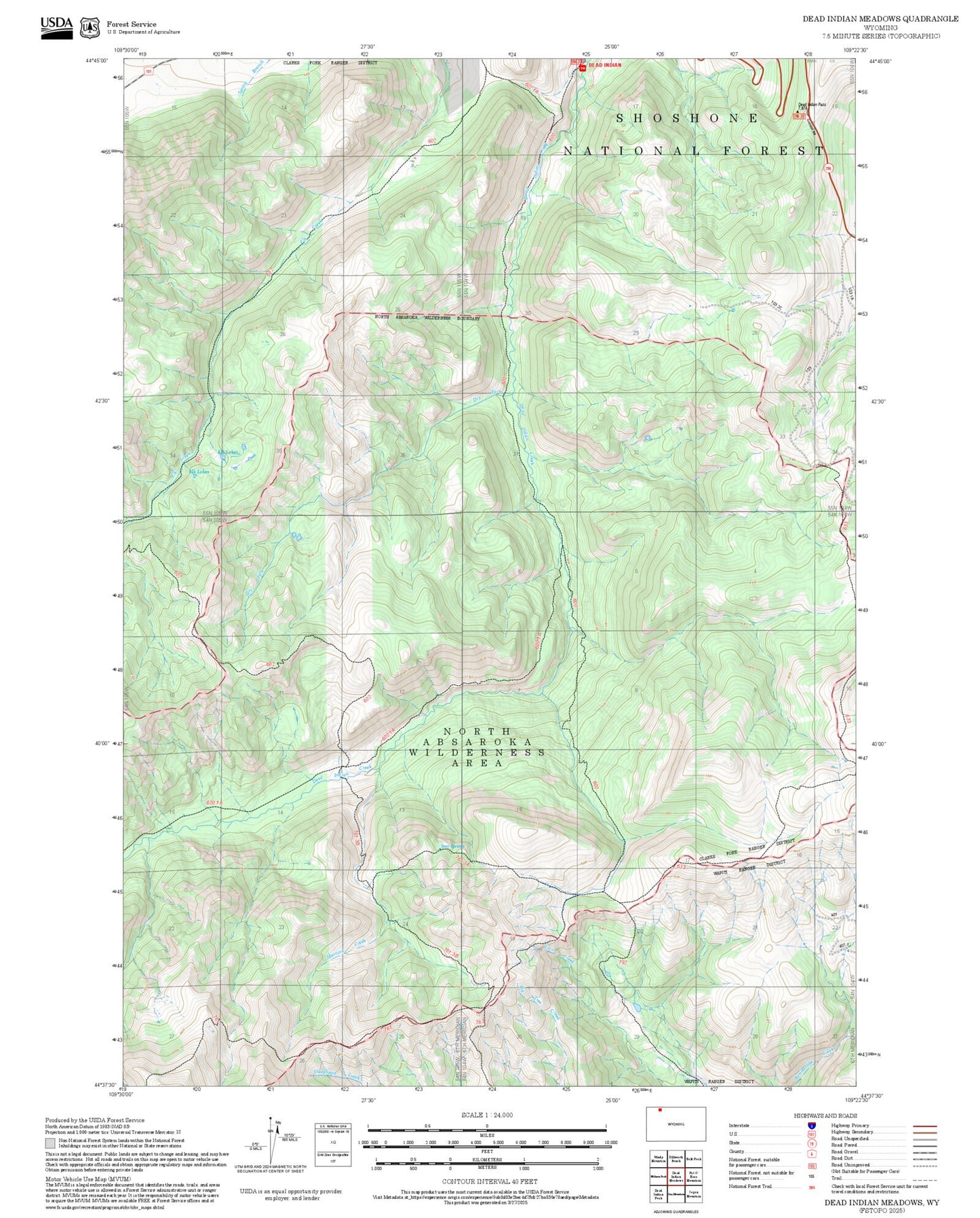 2025 Forest Service Topo Map of Dead Indian Meadows Wyoming