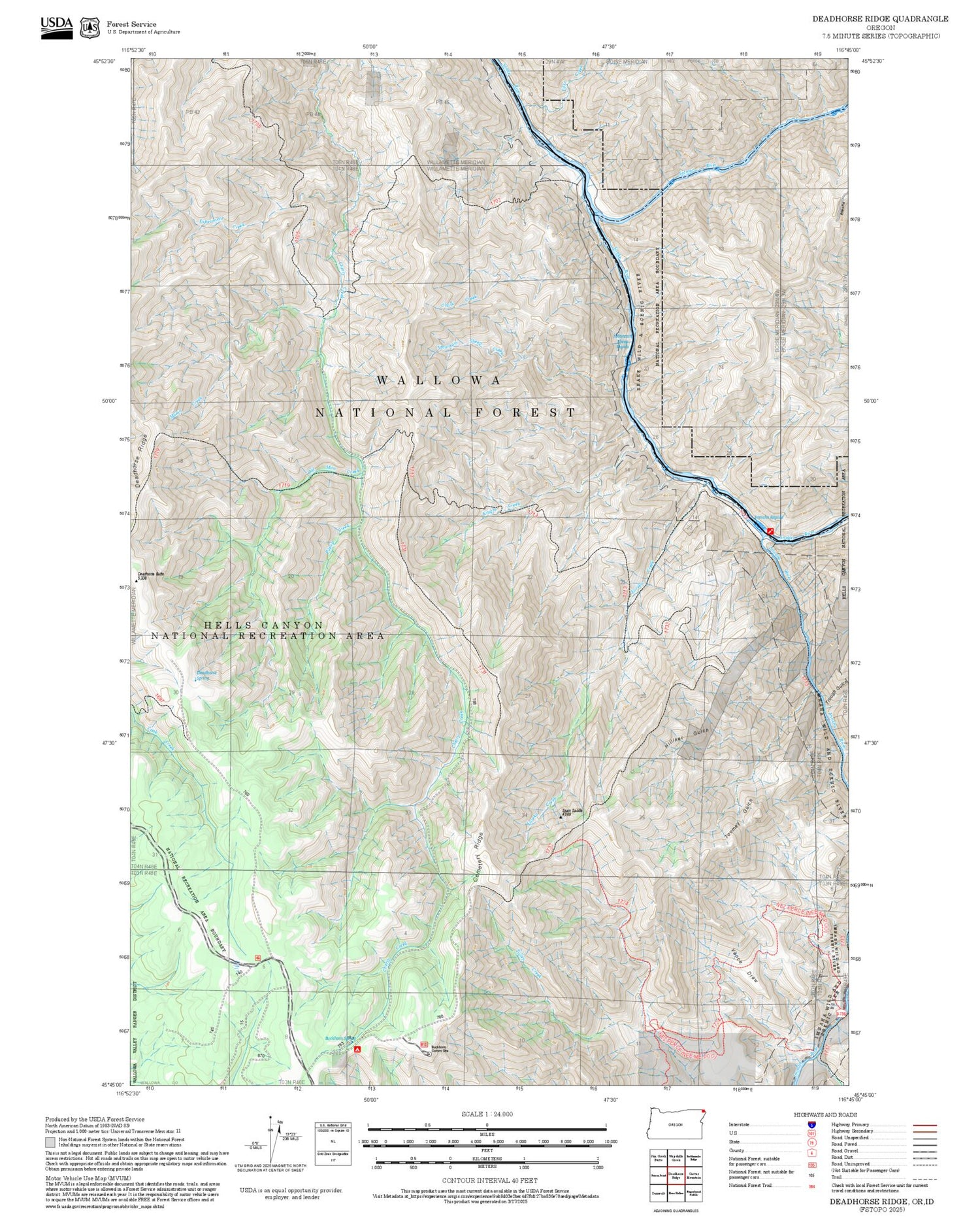 2025 Forest Service Topo Map of Deadhorse Ridge Oregon