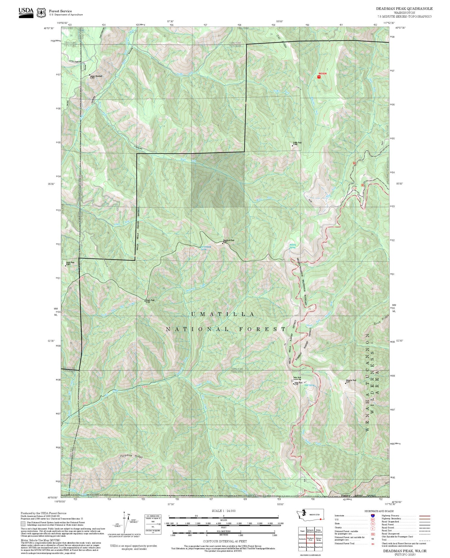 2025 Forest Service Topo Map of Deadman Peak Washington