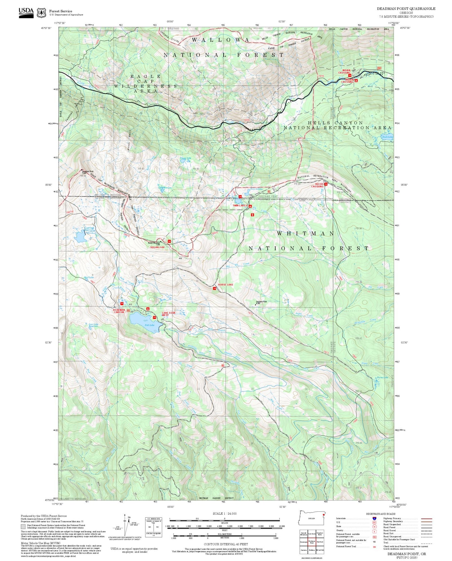2025 Forest Service Topo Map of Deadman Point Oregon