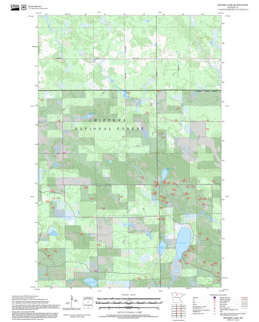 2025 Forest Service Topo Map of Decker Lake Minnesota