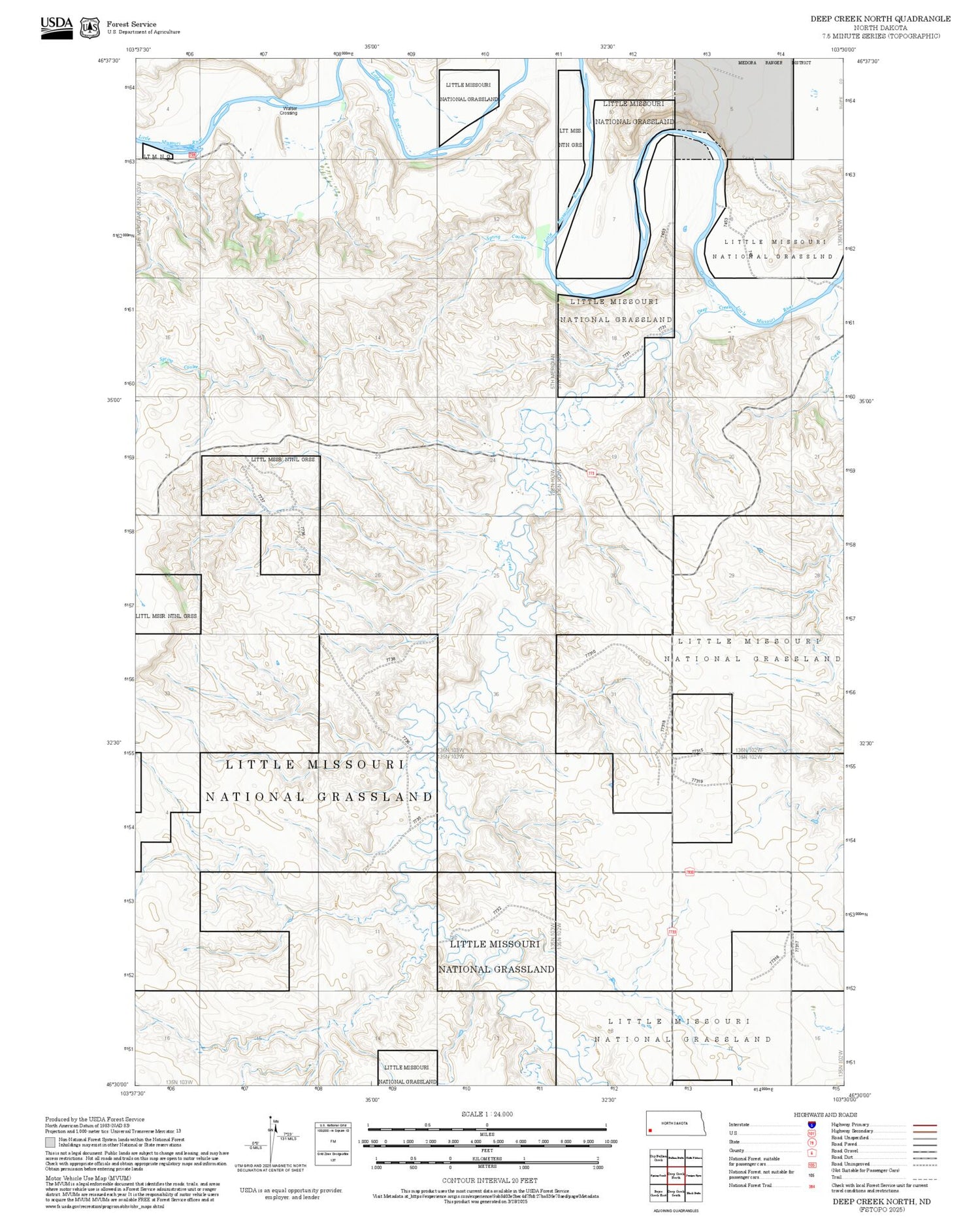 2025 Forest Service Topo Map of Deep Creek North North Dakota