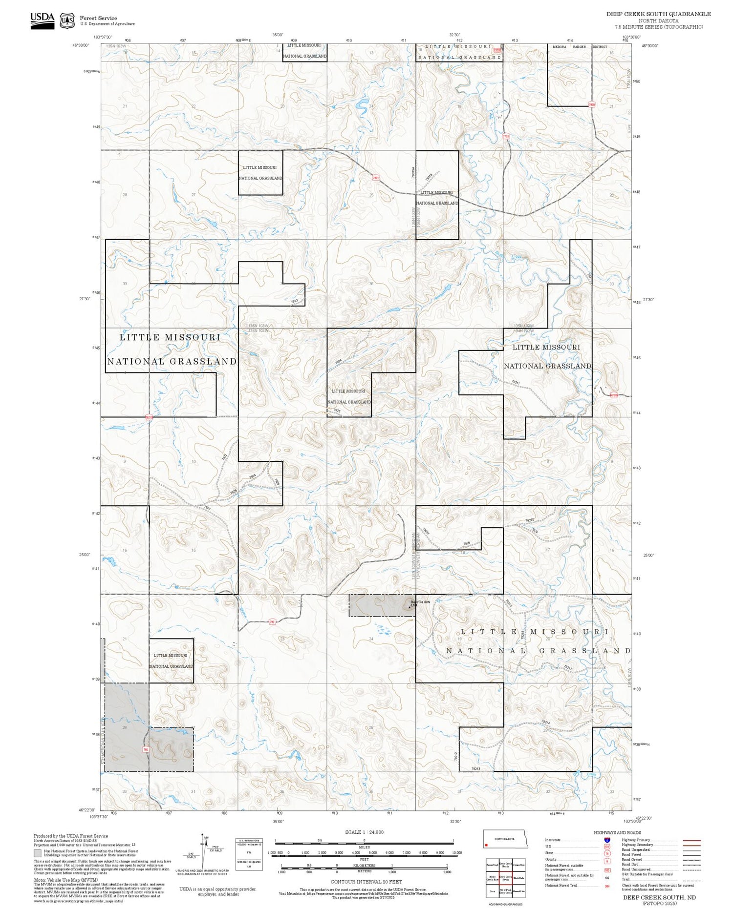 2025 Forest Service Topo Map of Deep Creek South North Dakota