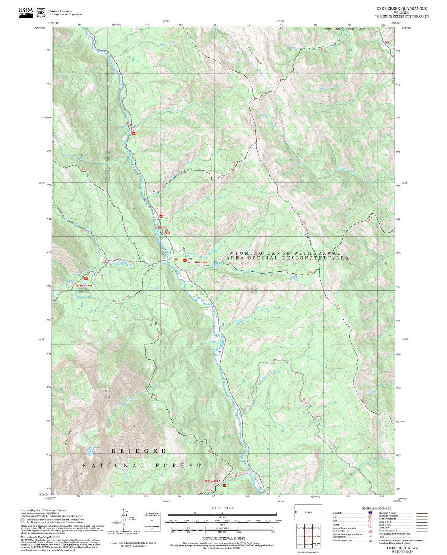 2025 Forest Service Topo Map of Deer Creek Wyoming