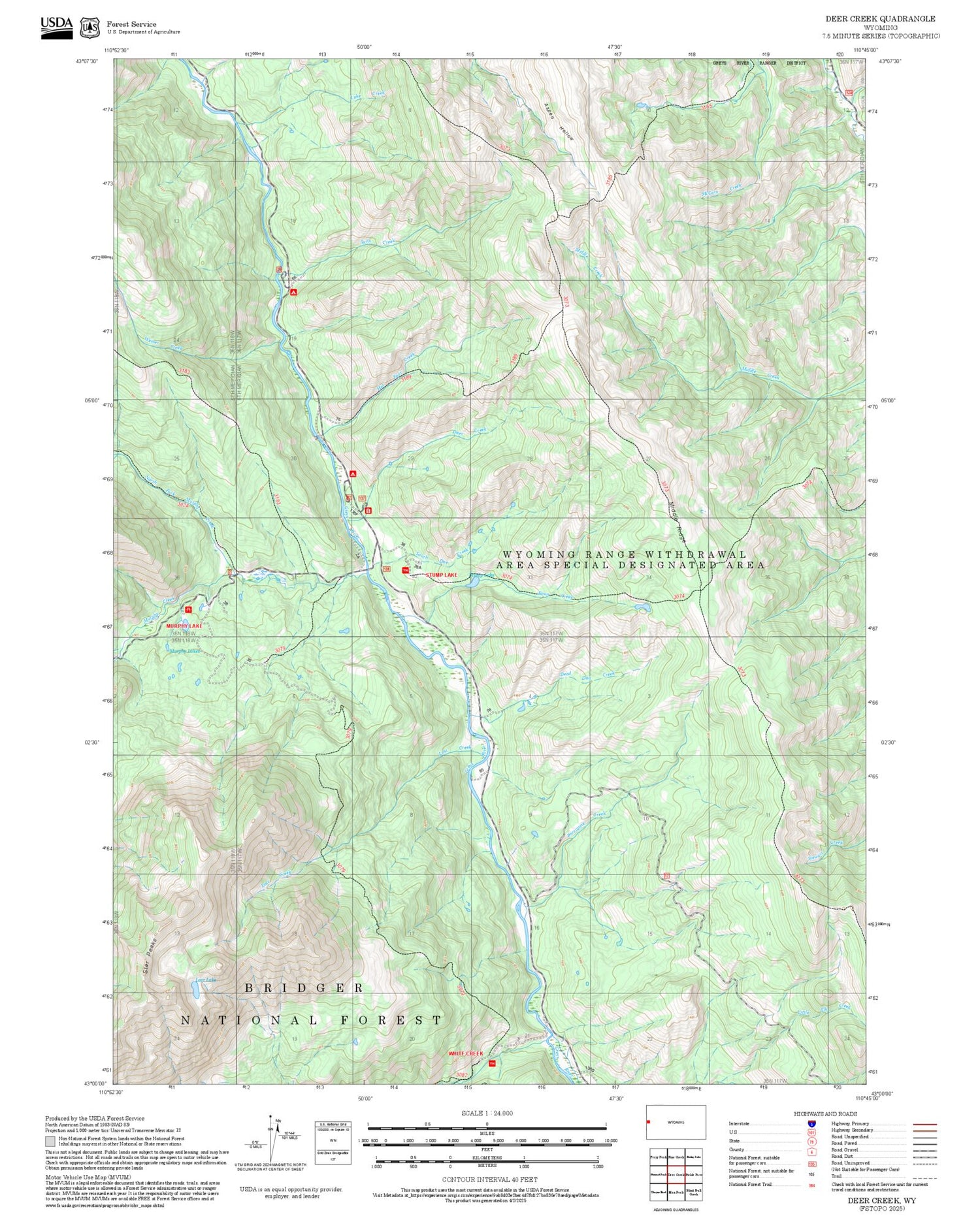 2025 Forest Service Topo Map of Deer Creek Wyoming