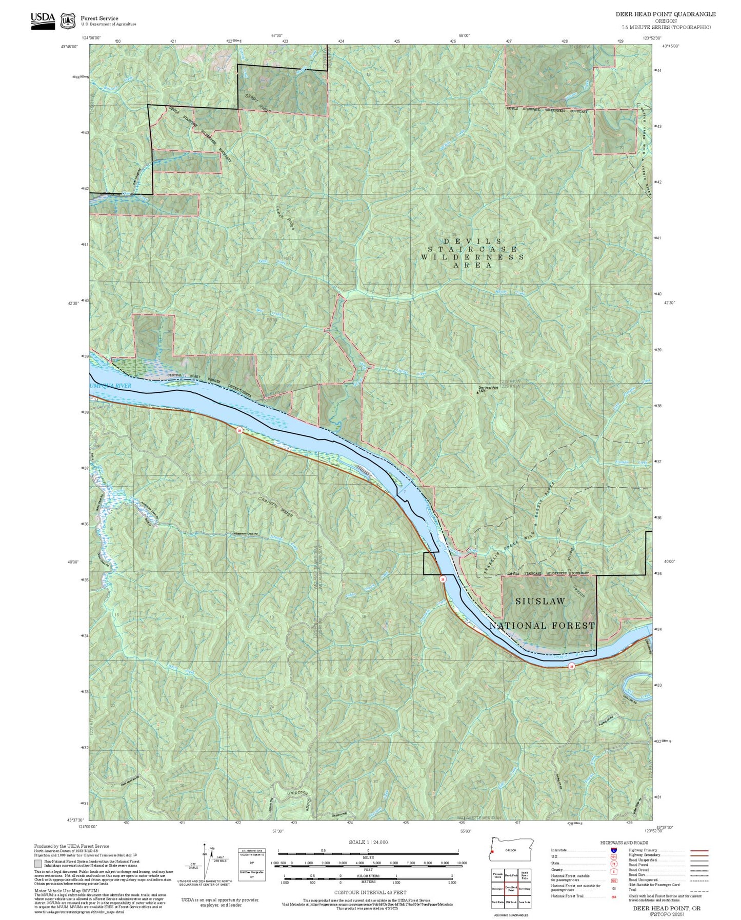 2025 Forest Service Topo Map of Deer Head Point Oregon