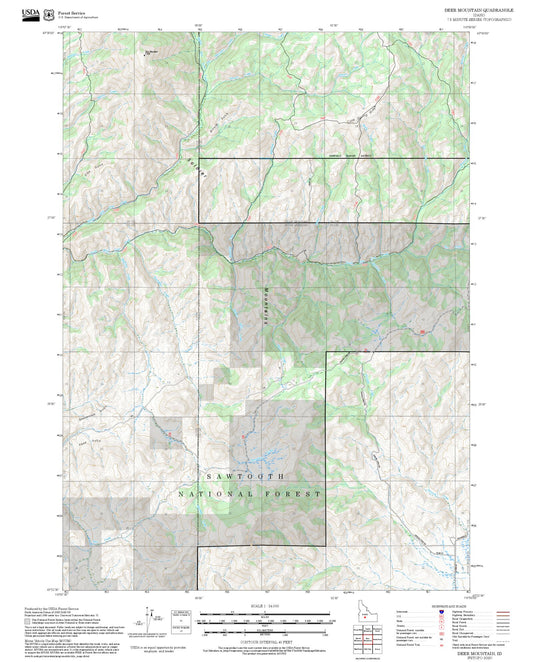 2025 Forest Service Topo Map of Deer Mountain Idaho