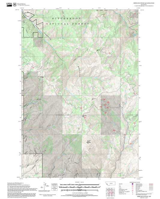 2025 Forest Service Topo Map of Deer Mountain Montana