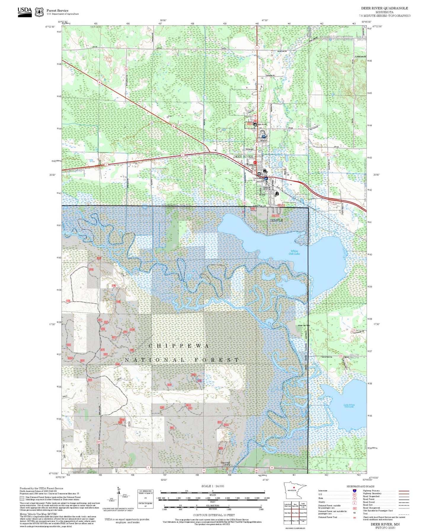 2025 Forest Service Topo Map of Deer River Minnesota