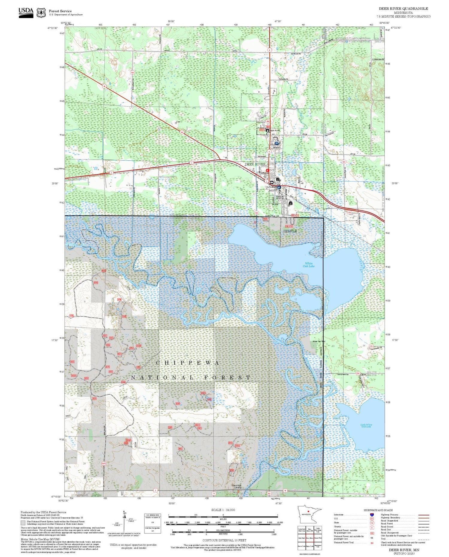 2025 Forest Service Topo Map of Deer River Minnesota