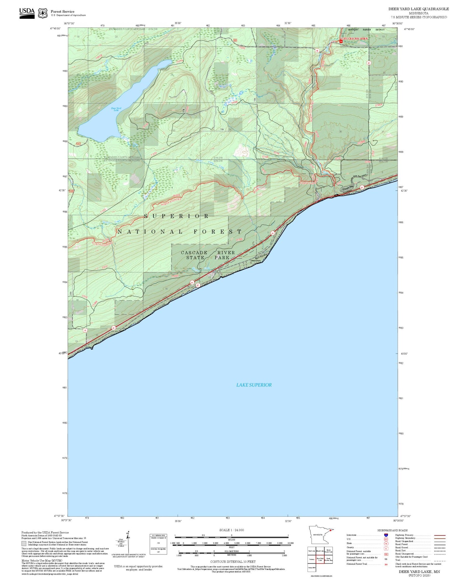 2025 Forest Service Topo Map of Deer Yard Lake Minnesota