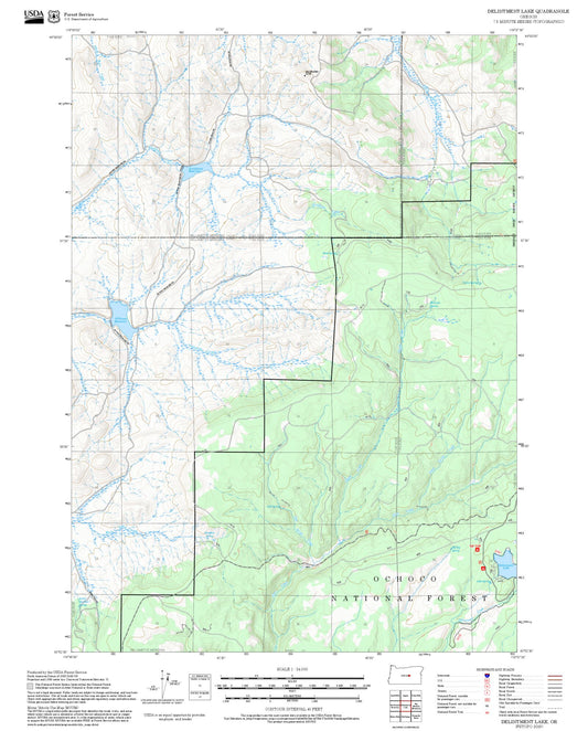 2025 Forest Service Topo Map of Delintment Lake Oregon