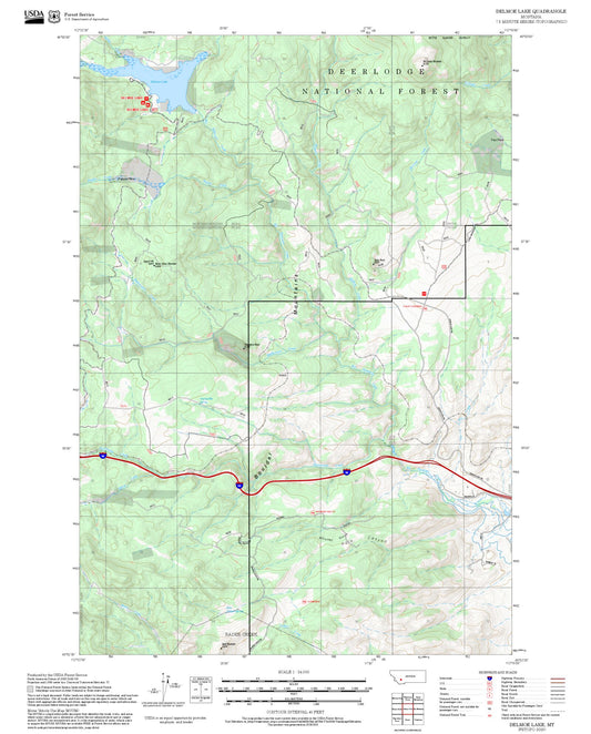 2025 Forest Service Topo Map of Delmoe Lake Montana