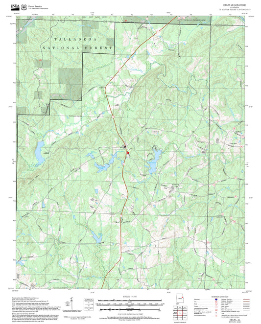 2025 Forest Service Topo Map of Delta Alabama