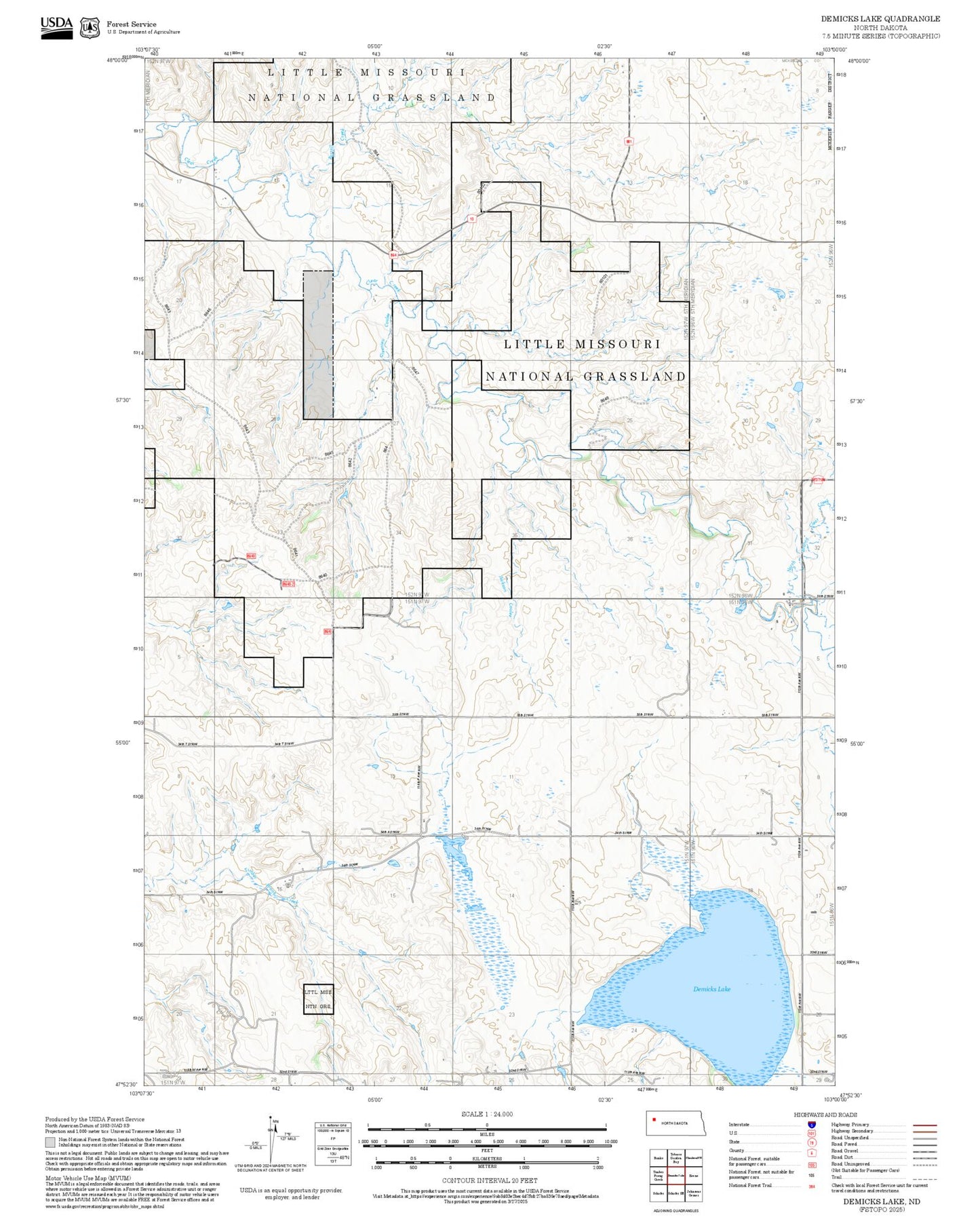 2025 Forest Service Topo Map of Demicks Lake North Dakota