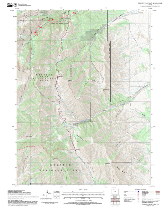 2025 Forest Service Topo Map of Deseret Peak East Utah