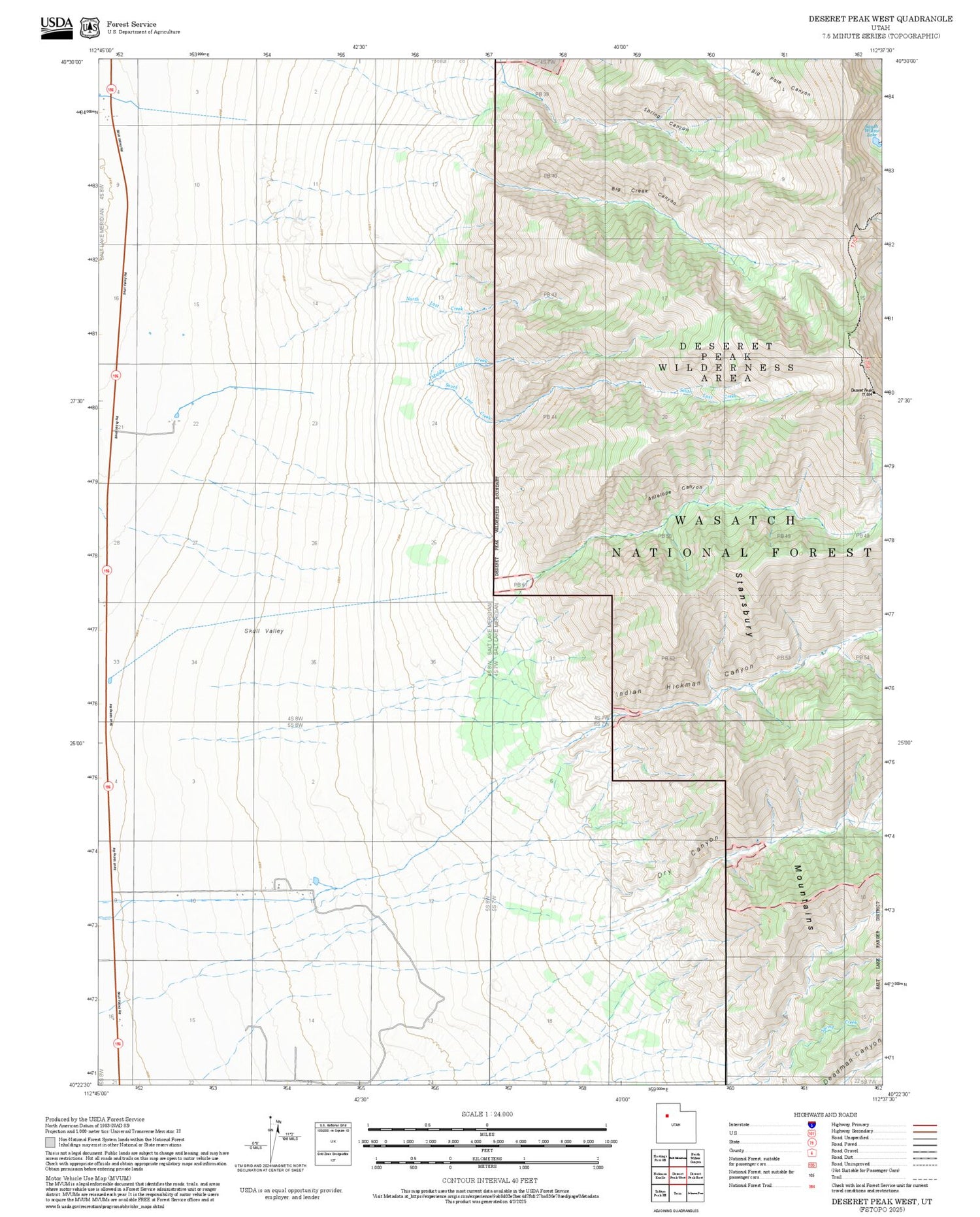 2025 Forest Service Topo Map of Deseret Peak West Utah