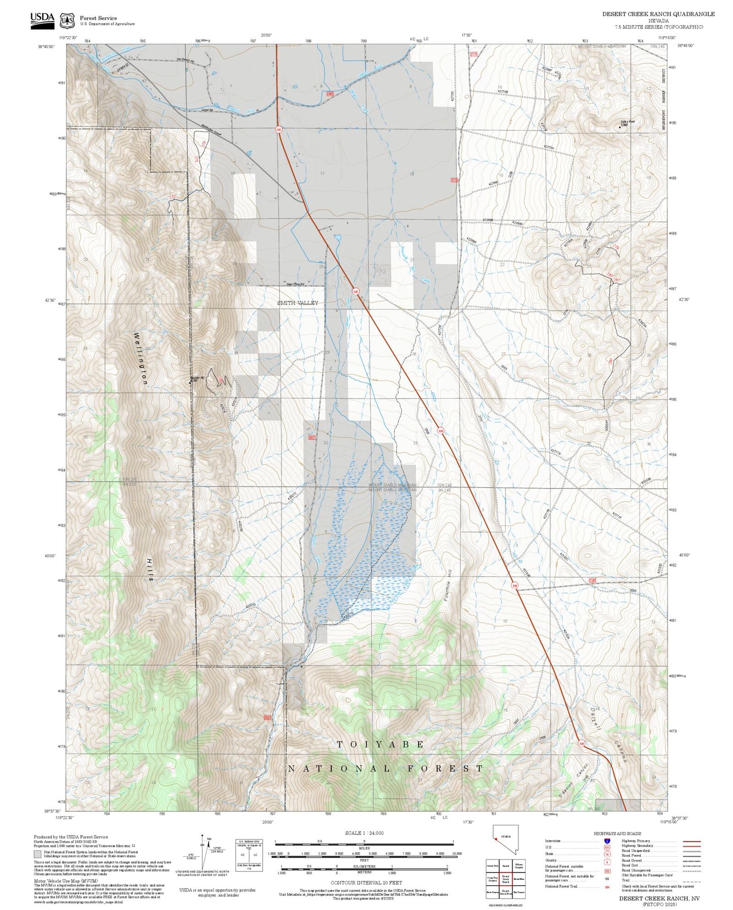 2025 Forest Service Topo Map of Desert Creek Ranch Nevada