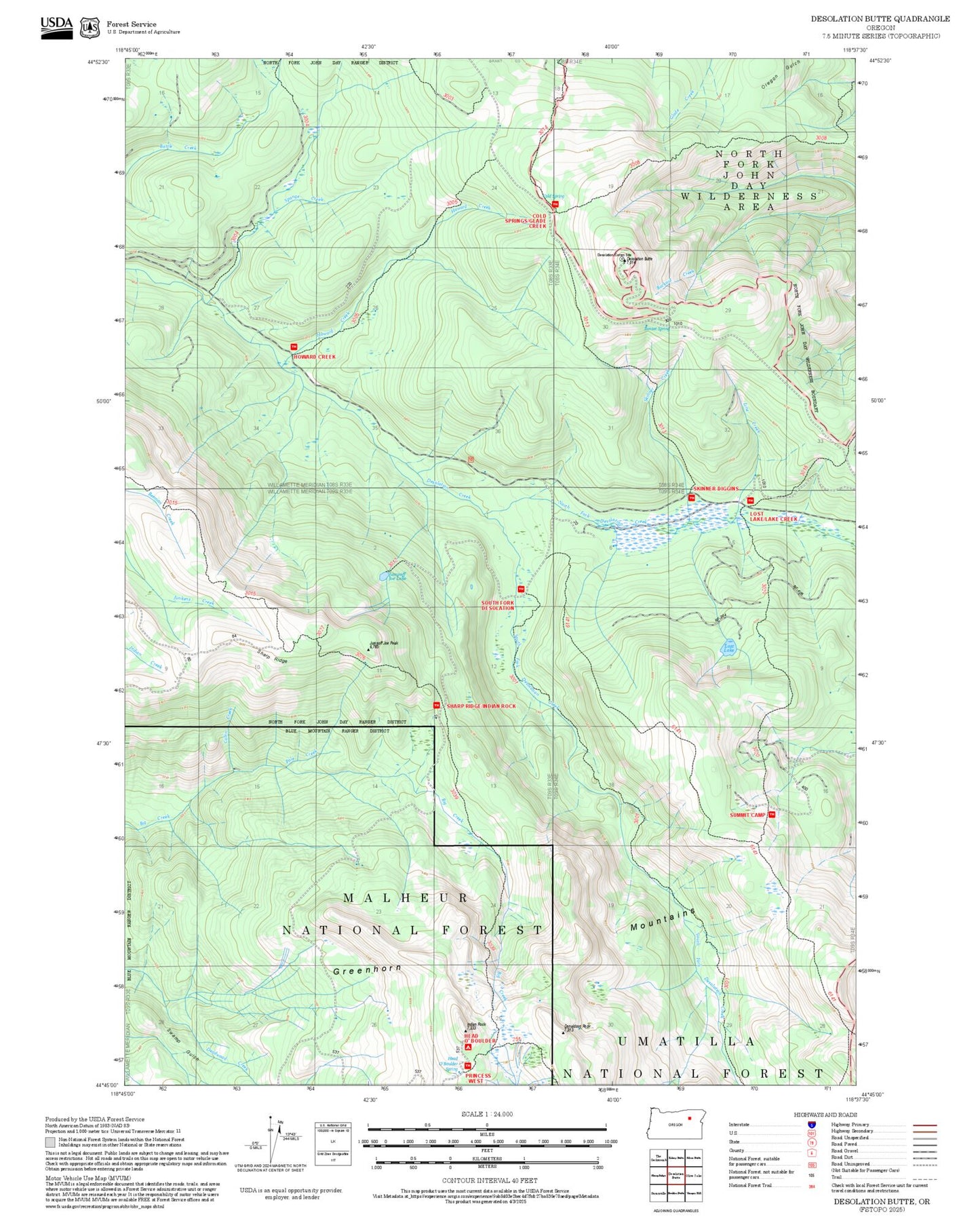 2025 Forest Service Topo Map of Desolation Butte Oregon