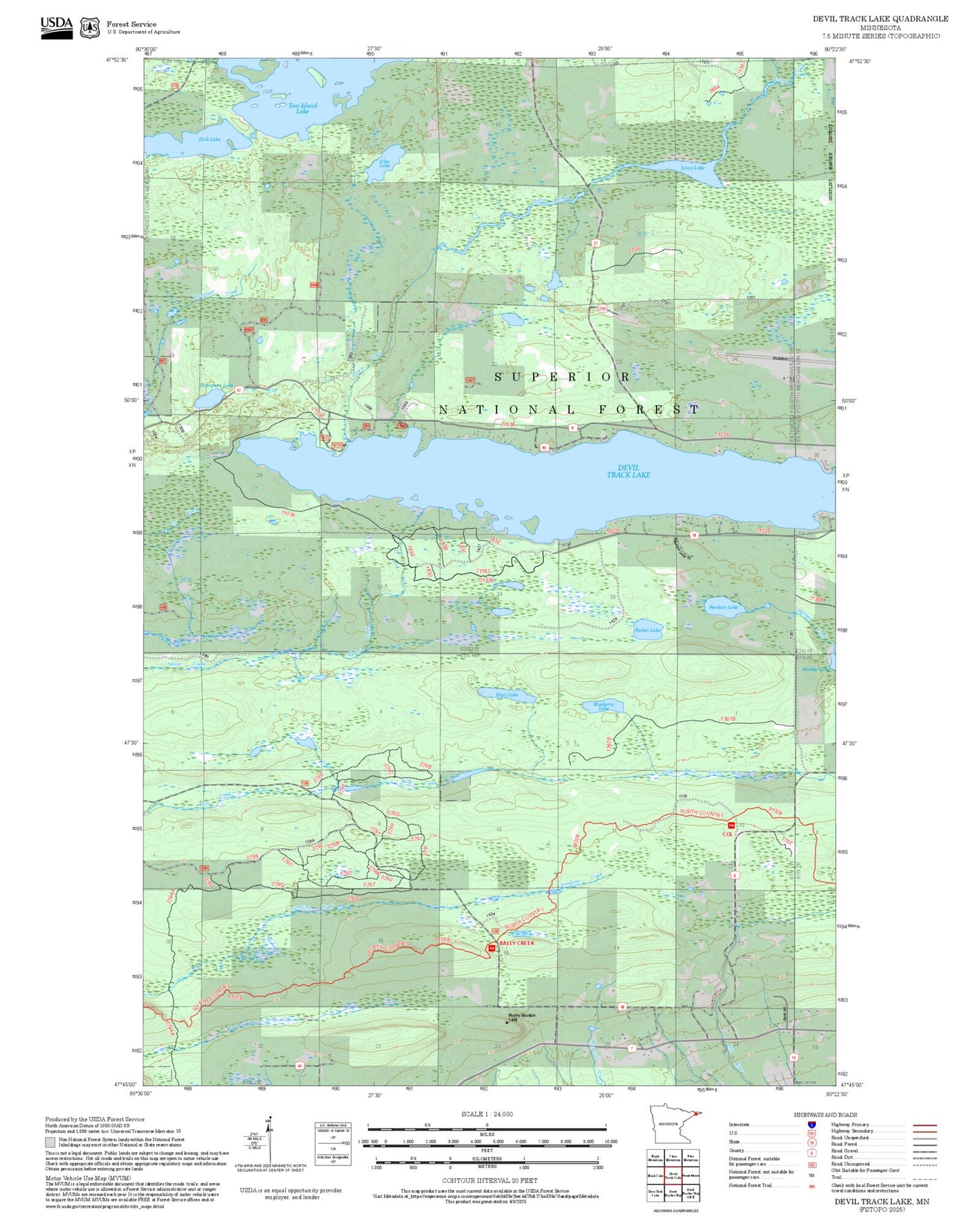 2025 Forest Service Topo Map of Devil Track Lake Minnesota
