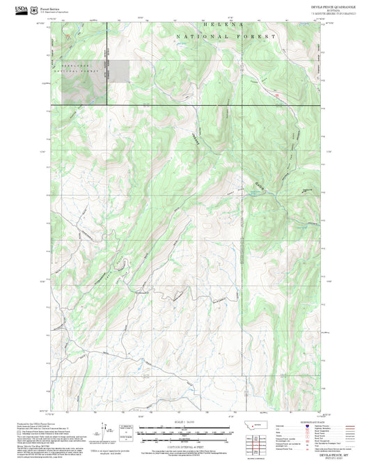 2025 Forest Service Topo Map of Devils Fence Montana