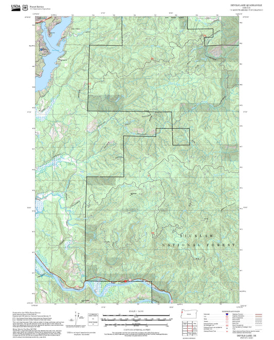 2025 Forest Service Topo Map of Devils Lake Oregon