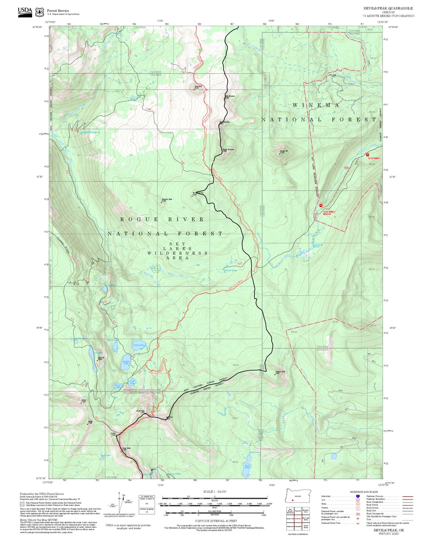 2025 Forest Service Topo Map of Devils Peak Oregon