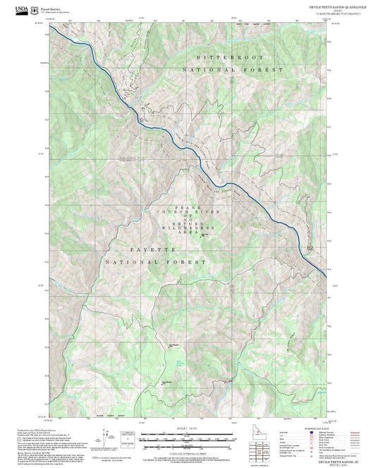 2025 Forest Service Topo Map of Devils Teeth Rapids Idaho