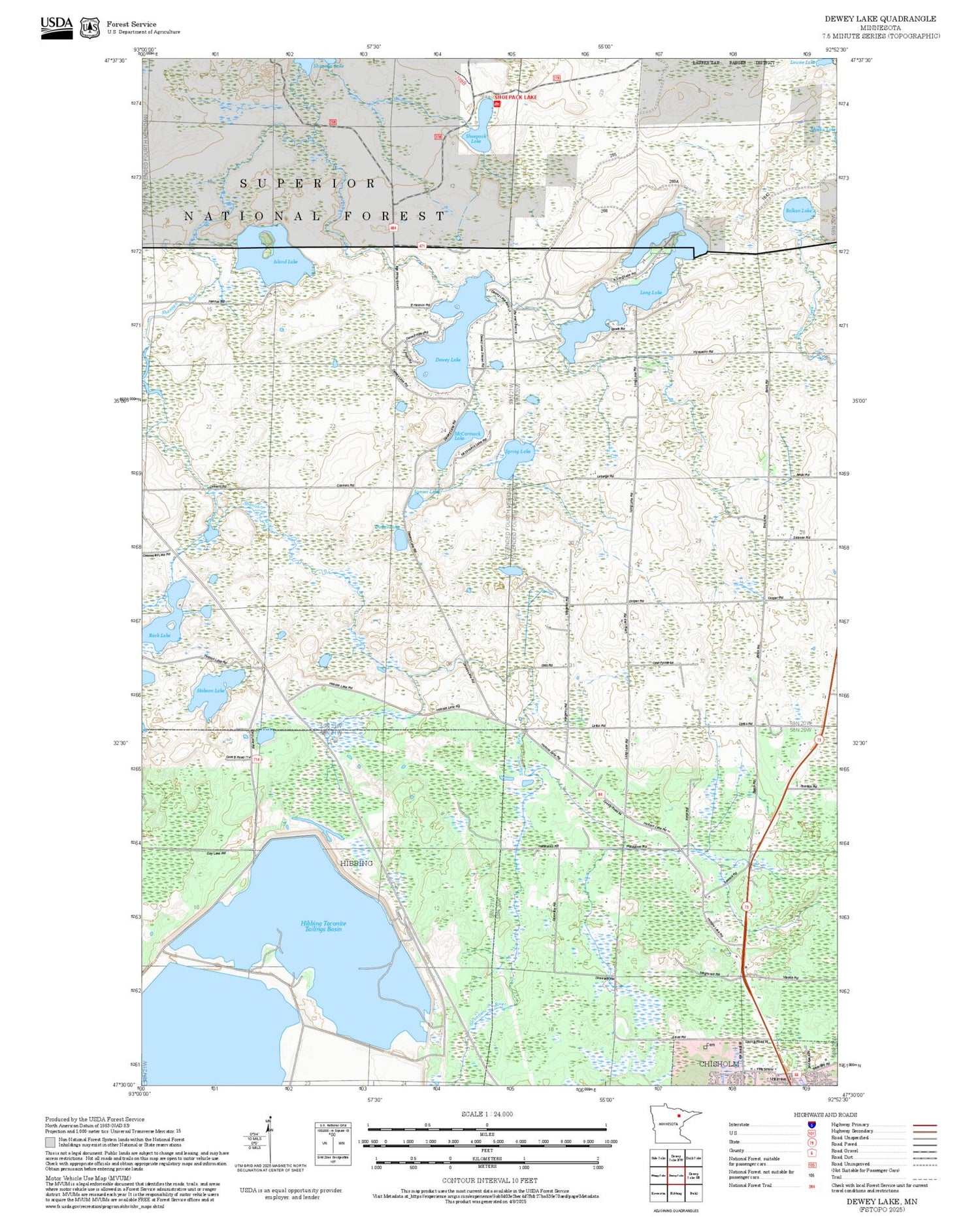 2025 Forest Service Topo Map of Dewey Lake Minnesota