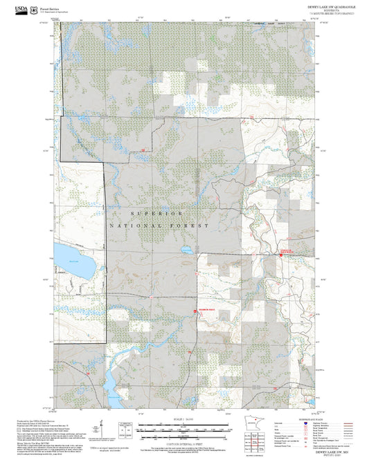 2025 Forest Service Topo Map of Dewey Lake NW Minnesota