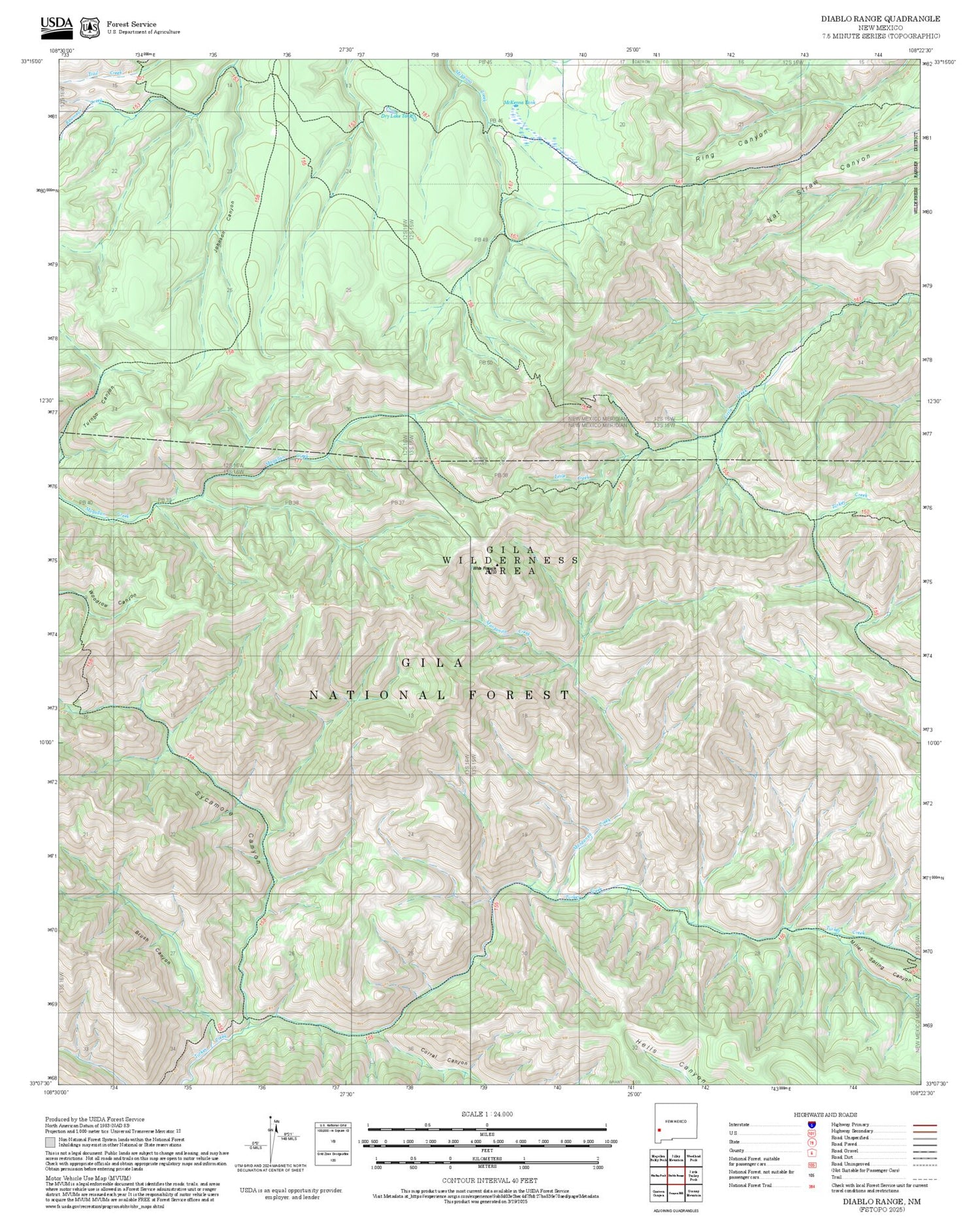 2025 Forest Service Topo Map of Diablo Range New Mexico