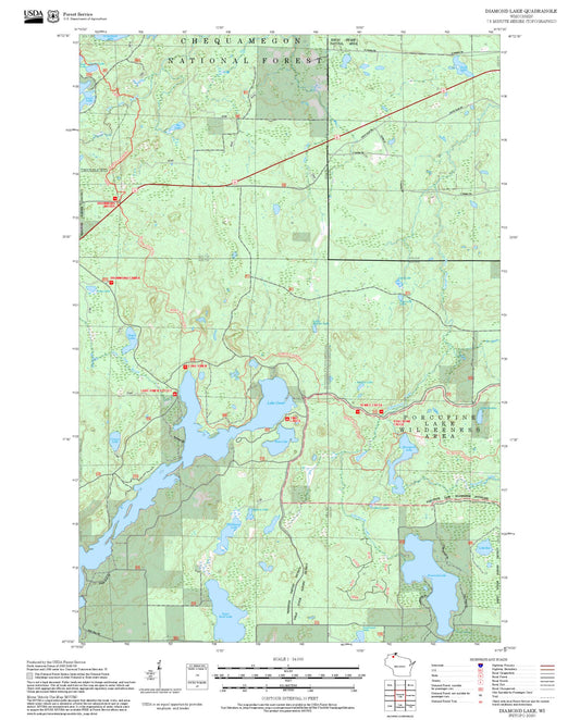 2025 Forest Service Topo Map of Diamond Lake Wisconsin