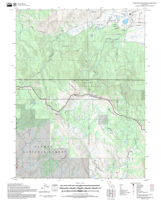 2025 Forest Service Topo Map of Diamond Mountain California