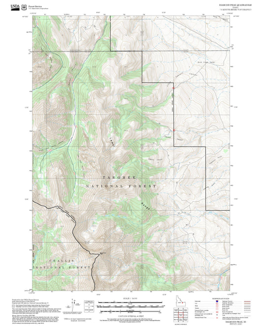 2025 Forest Service Topo Map of Diamond Peak Idaho