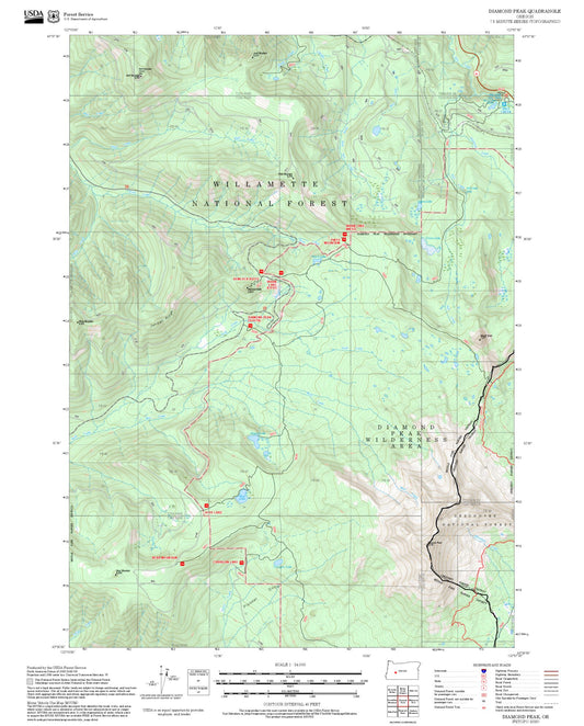 2025 Forest Service Topo Map of Diamond Peak Oregon