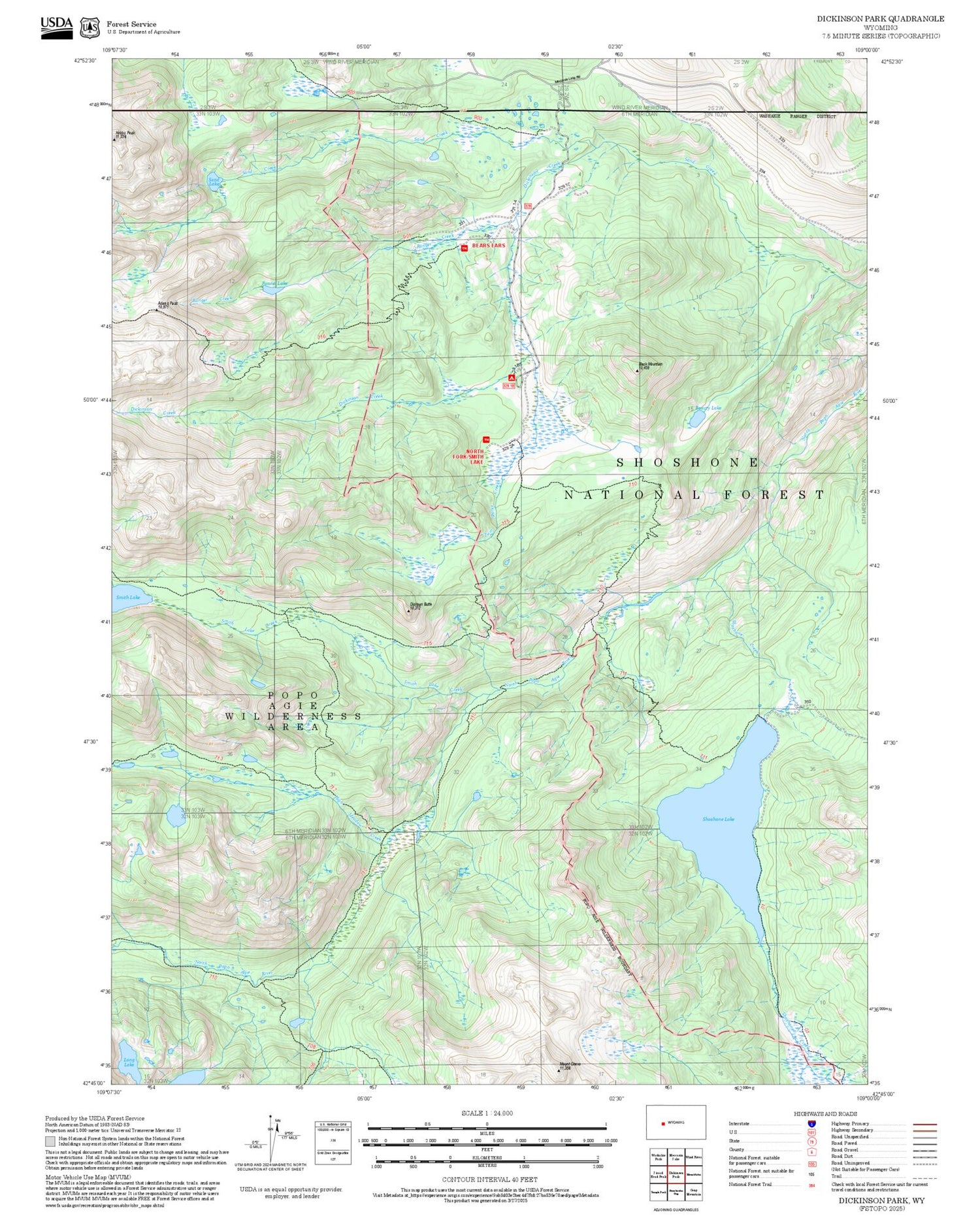 2025 Forest Service Topo Map of Dickinson Park Wyoming