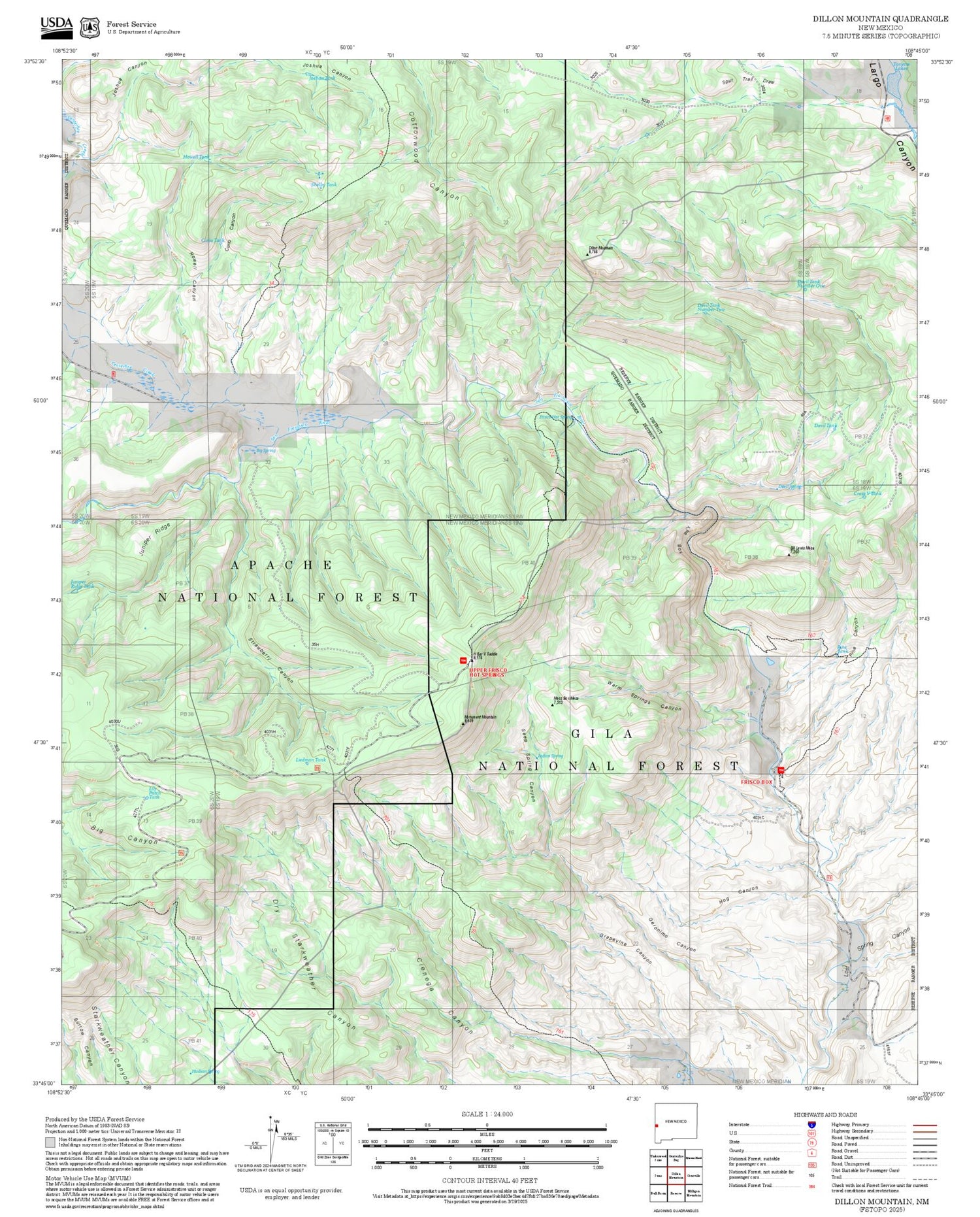 2025 Forest Service Topo Map of Dillon Mountain New Mexico