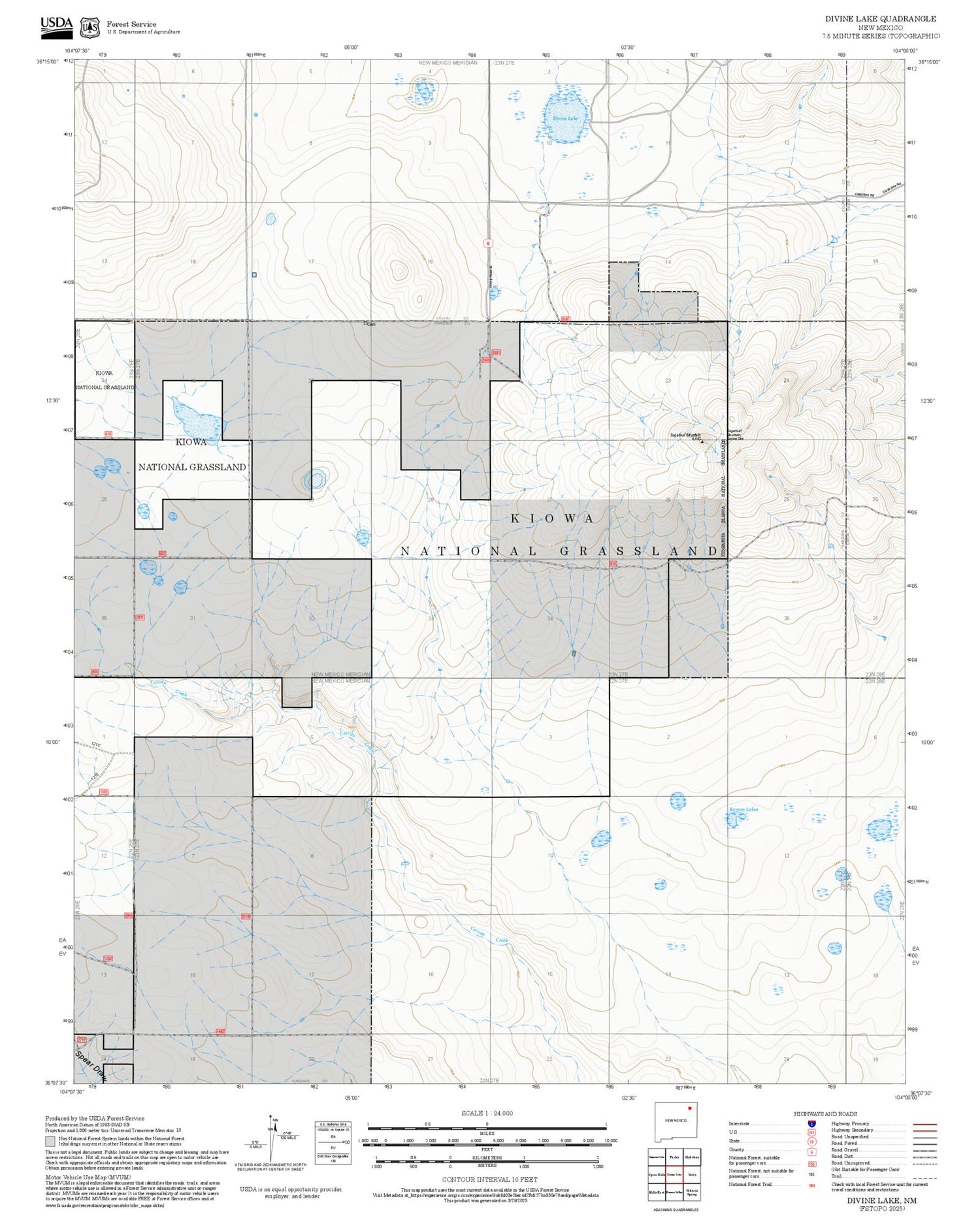 2025 Forest Service Topo Map of Divine Lake New Mexico
