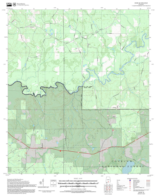 2025 Forest Service Topo Map of Dixie Alabama