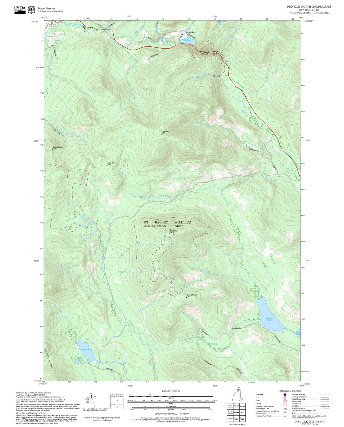 2025 Forest Service Topo Map of Dixville Notch New Hampshire