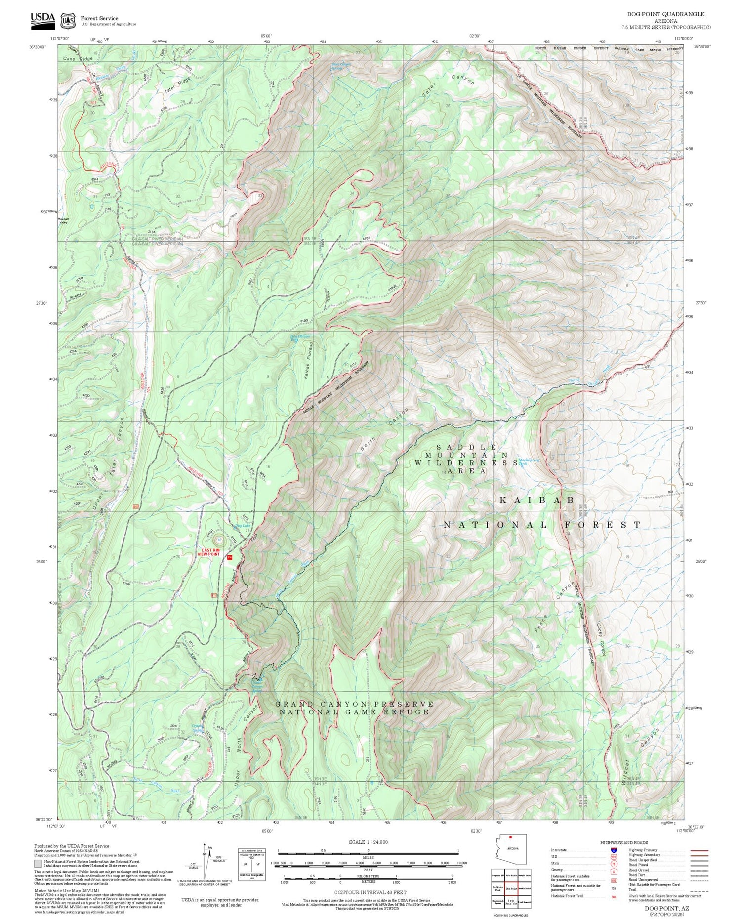 2025 Forest Service Topo Map of Dog Point Arizona